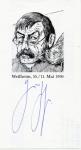 Widmungszettel 7,3 x 13,7 cm anläßlich der Verleihung des Weilheimer Literaturpreises 1996: Porträt des Dichters mit Rättin