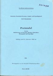 Deutsche Bahn: Preistafel für die Beförderung von Personen, Hunden, Fahrrädern, Reisegepäck und Expreßgut. Gültig vom 01. Februar 1982 an