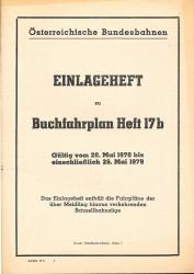 Einlageheft zu Buchfahrplan Heft 17 B: Fahrpläne der über Meidling hinaus verkehrenden Schnellbahnzüge, gültig vom 28. Mai 1978 bis einschließlich 26. Mai 1979