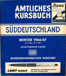 Amtliches Kursbuch Süddeutschland Winter 1966/67, gültig vom 25.09.1966 bis 27.05.1967